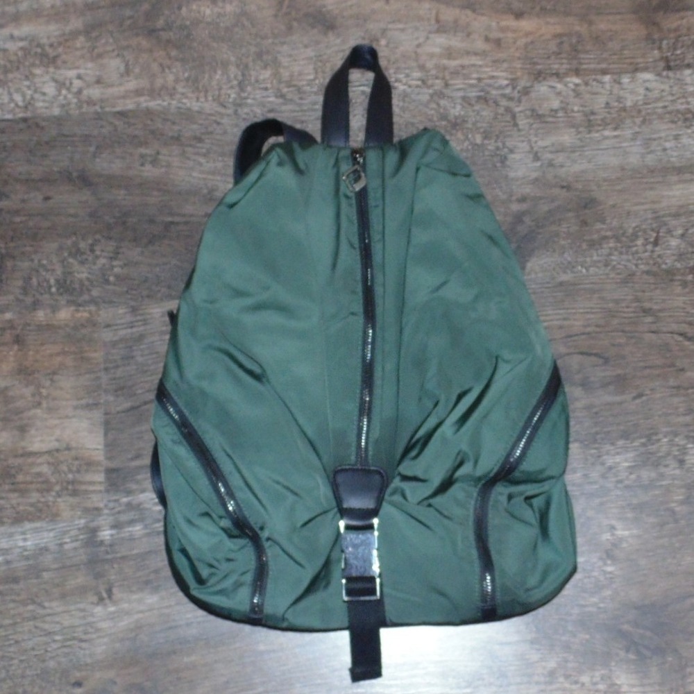 Fabletics Backpack Women Green Nylon Slouchy Gym Bag Zip Buckle